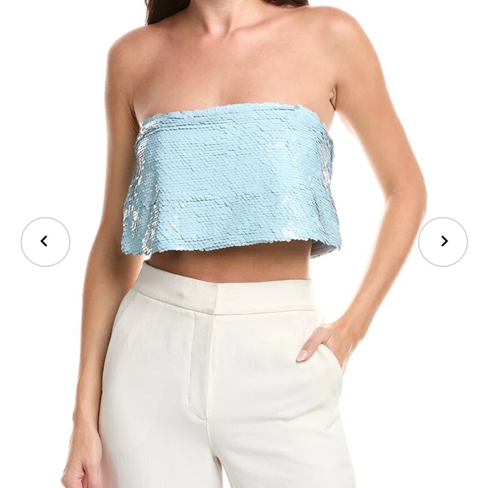 Cinq A Sept Light Blue Sequined Strapless Top - Picture 1 of 5